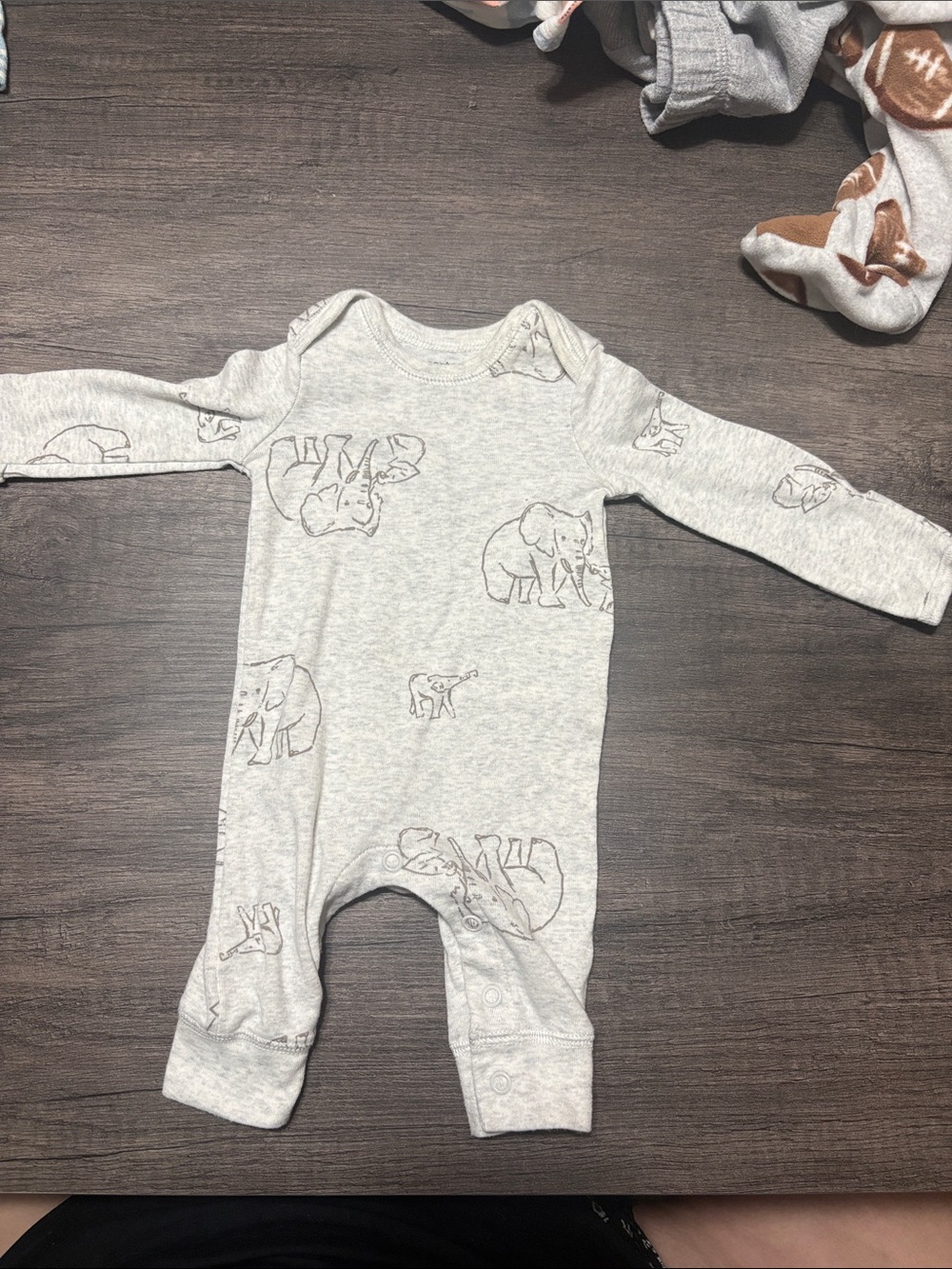 Carter's Light Gray Elephant-Print Long-Sleeve One-Piece
